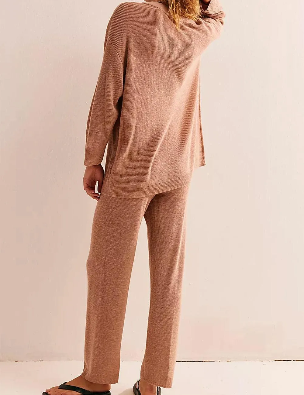 Ladies Solid Color Sweater and Pants Set SKST469