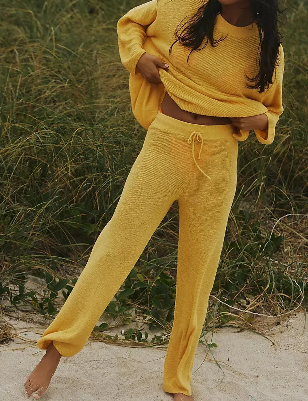 Ladies Solid Color Sweater and Pants Set SKST469