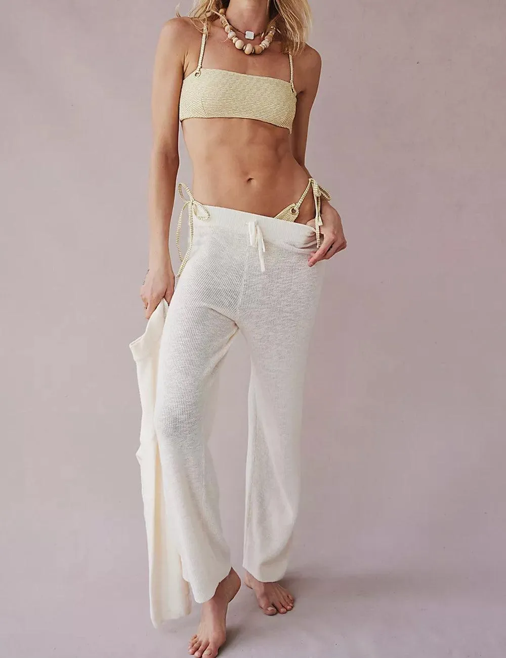 Ladies Solid Color Sweater and Pants Set SKST469