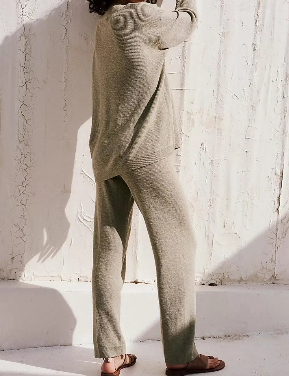 Ladies Solid Color Sweater and Pants Set SKST469
