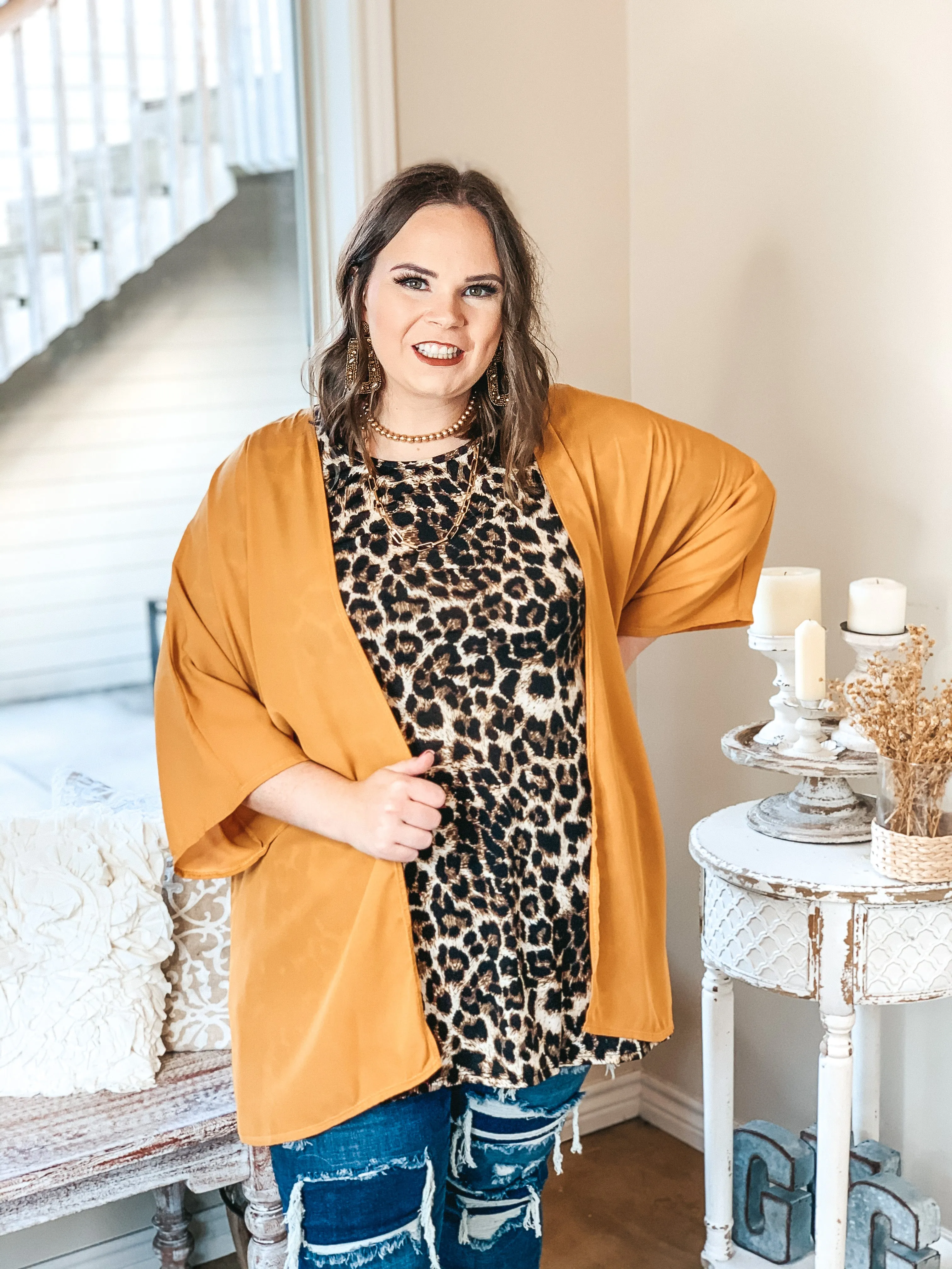 Last Chance Size Small & Med. | Like a Melody Solid Sheer Kimono in Mustard Yellow