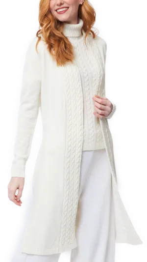 Leana Cable-Knit Belted Coat - Winter White