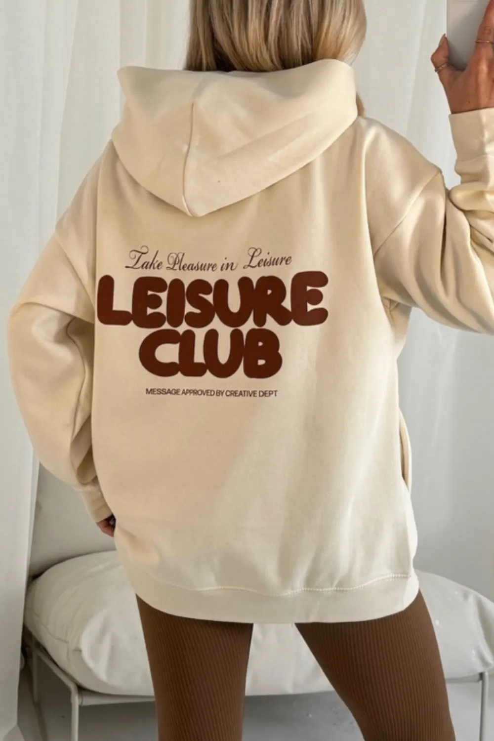 Leisure club ecru printed premium relaxed hoodie