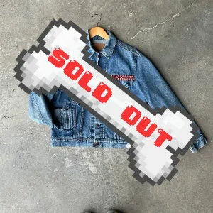 Levi's denim jacket with red, black, and white trim on front and back