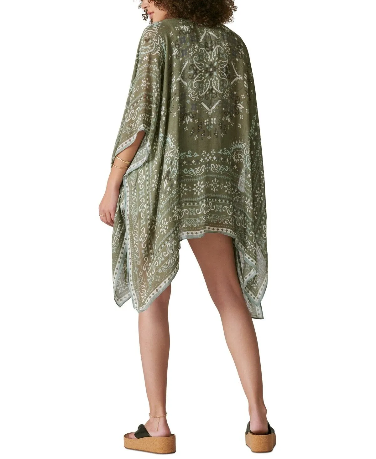 Lucky Brand Women's Printed Lightweight Kimono Top Olive Green Size OS MSRP $70