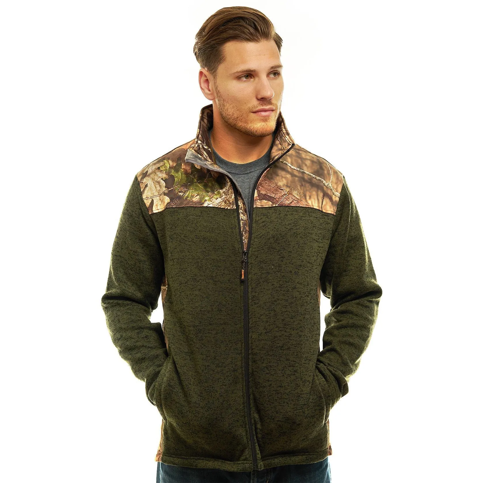 Men's Mossy Oak Signature Sweater Fleece Jacket Break-Up Country Camo