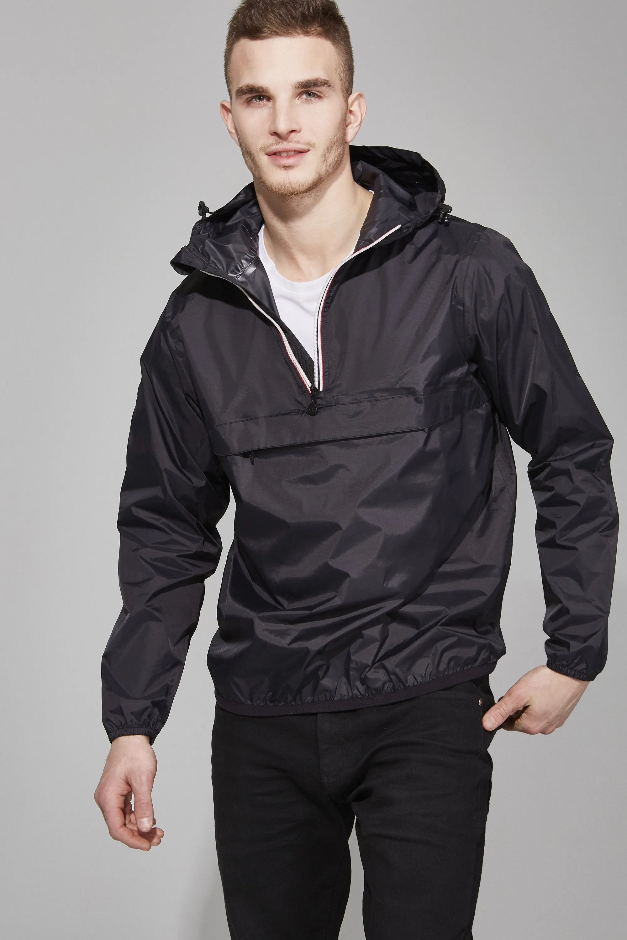 Men's Quarter Zip Black Waterproof Rain Jacket