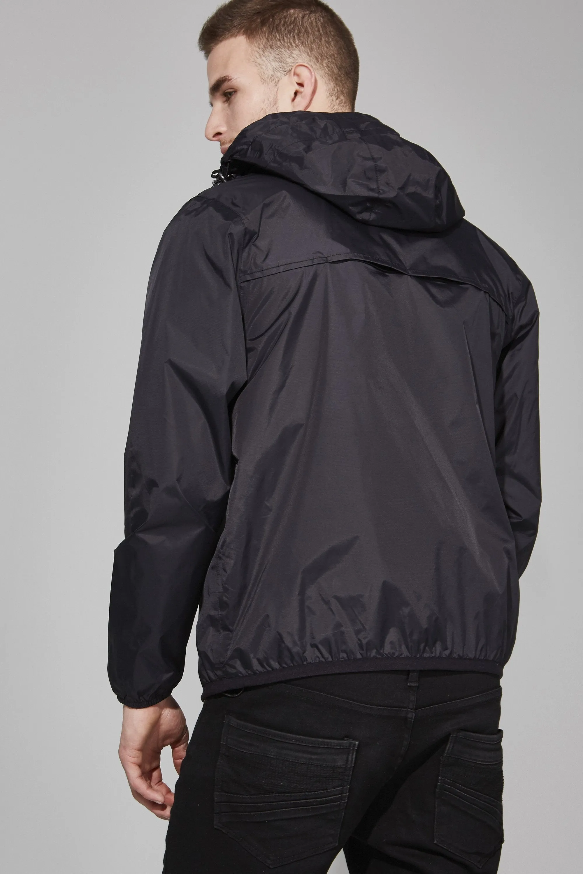 Men's Quarter Zip Black Waterproof Rain Jacket