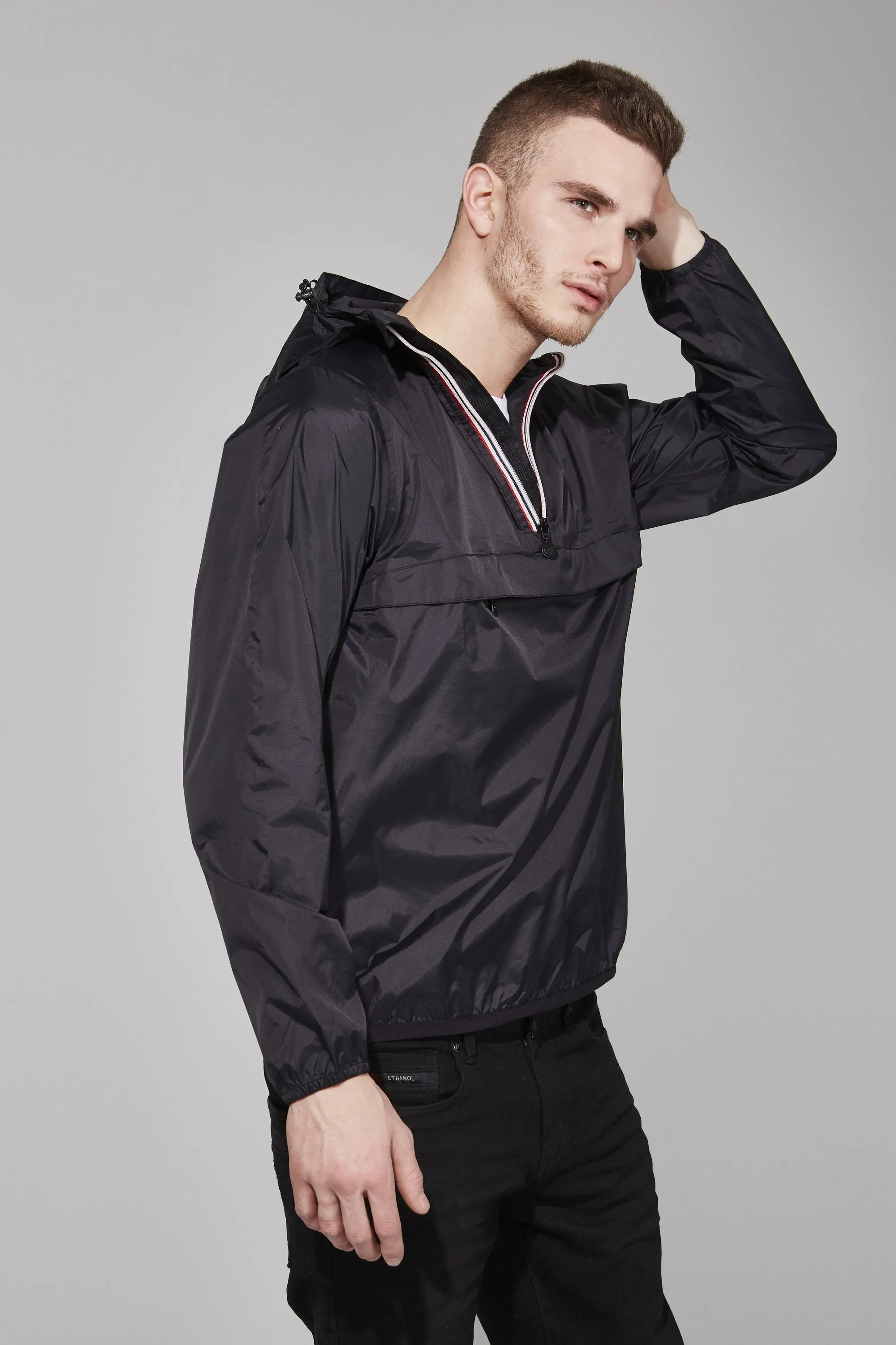 Men's Quarter Zip Black Waterproof Rain Jacket