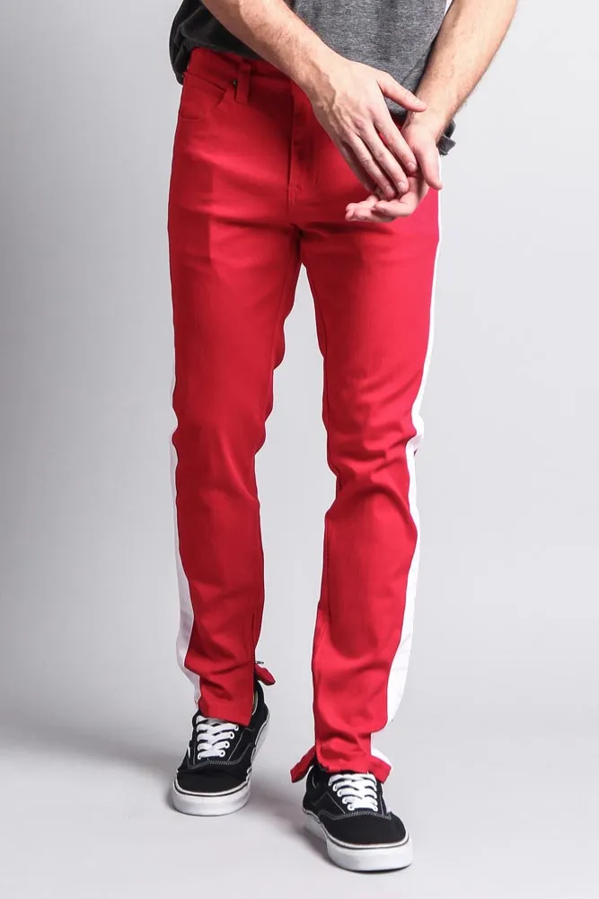 Men's Solid Side Striped Pants with Zipper