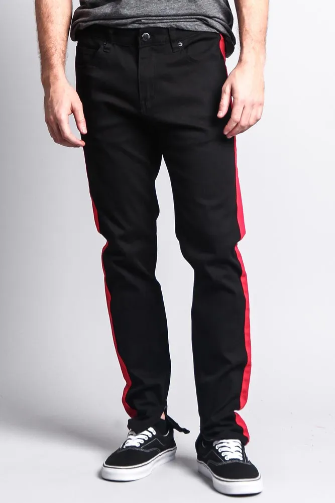 Men's Solid Side Striped Pants with Zipper