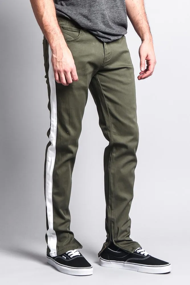 Men's Solid Side Striped Pants with Zipper