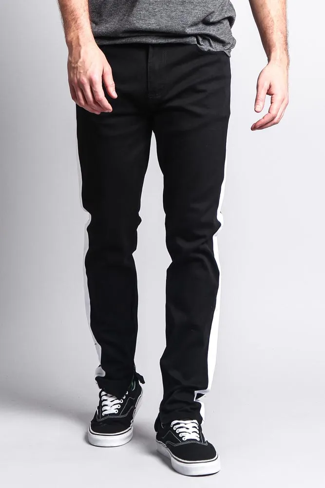 Men's Solid Side Striped Pants with Zipper