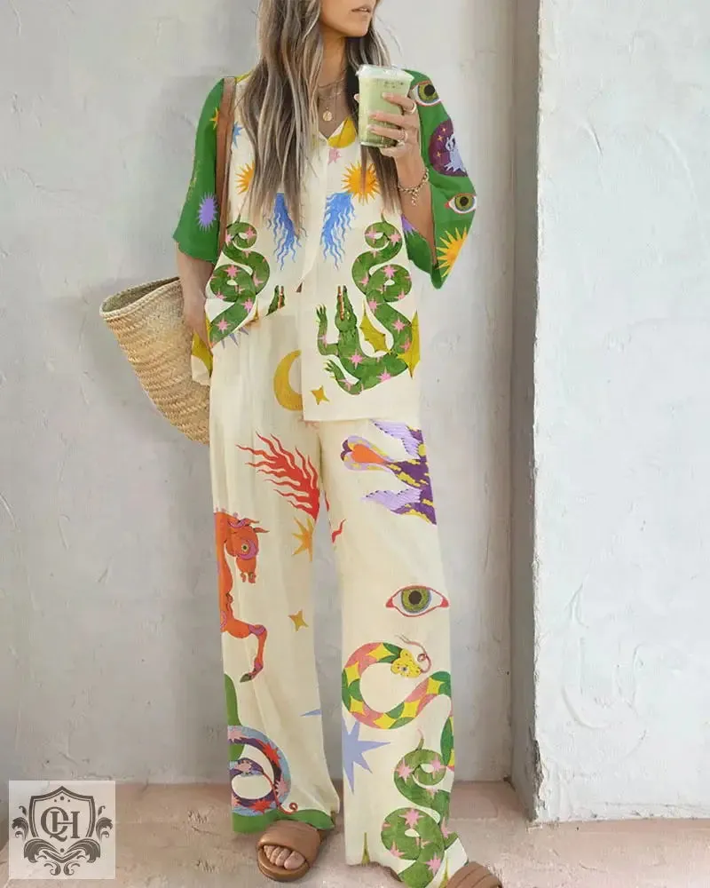 Mythical Print Shirt & Trousers Set