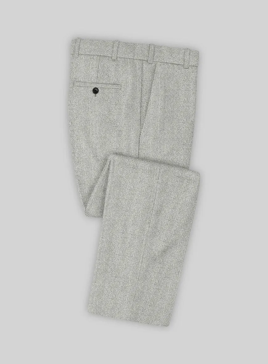 Naples Wide Herringbone Light Gray Tweed Pants