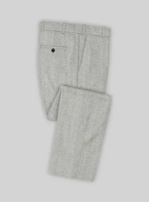 Naples Wide Herringbone Light Gray Tweed Pants