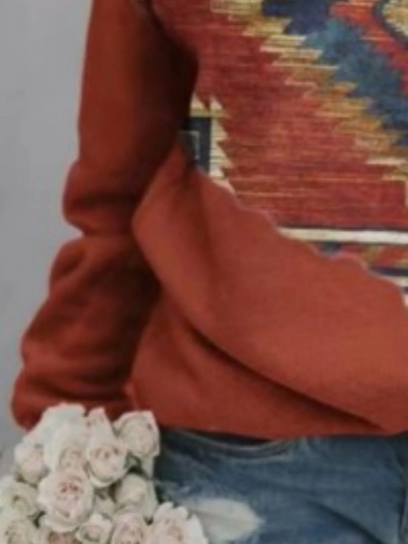 Plain Slip Top Flounce Print Round Neck Long Sleeve Sweatshirt