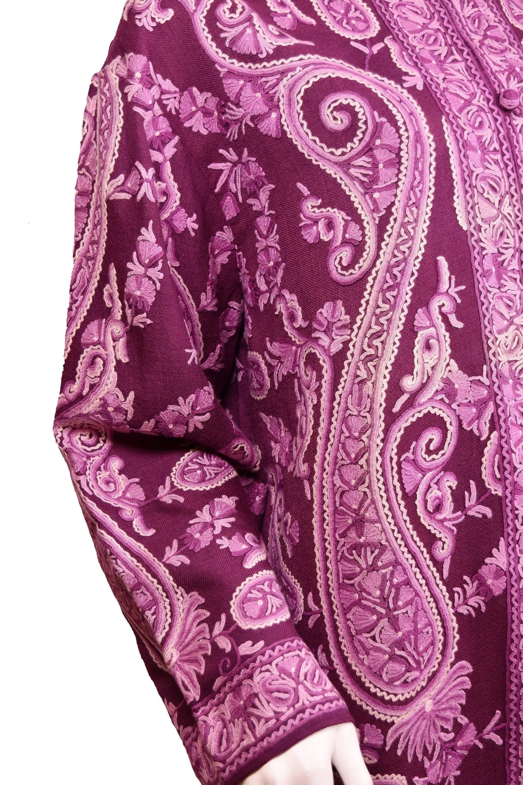 Purple Lavender Jacket Dinner Cashmere Evening Dress Coat Paisley Hand Embroidered Kashmir