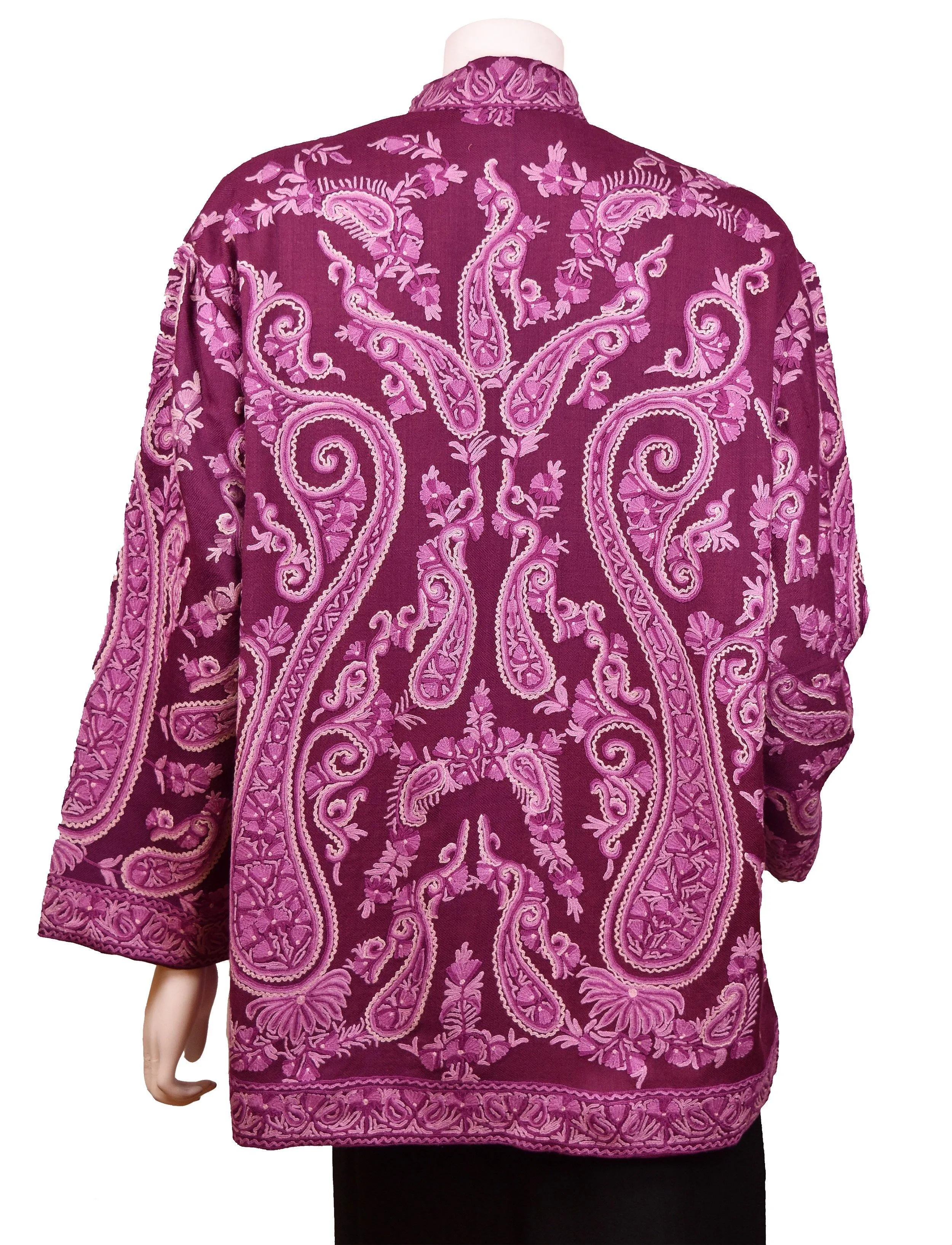 Purple Lavender Jacket Dinner Cashmere Evening Dress Coat Paisley Hand Embroidered Kashmir
