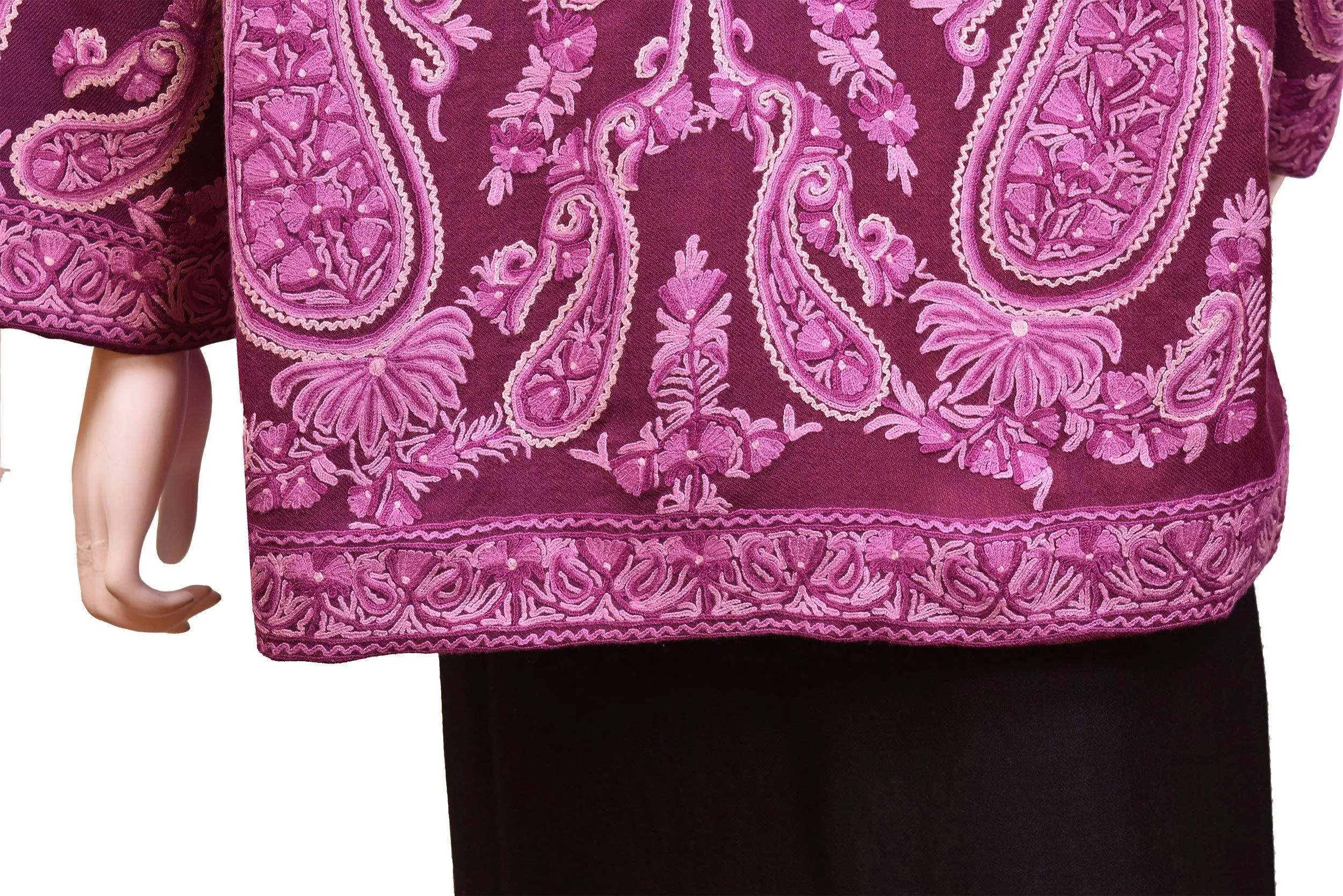 Purple Lavender Jacket Dinner Cashmere Evening Dress Coat Paisley Hand Embroidered Kashmir