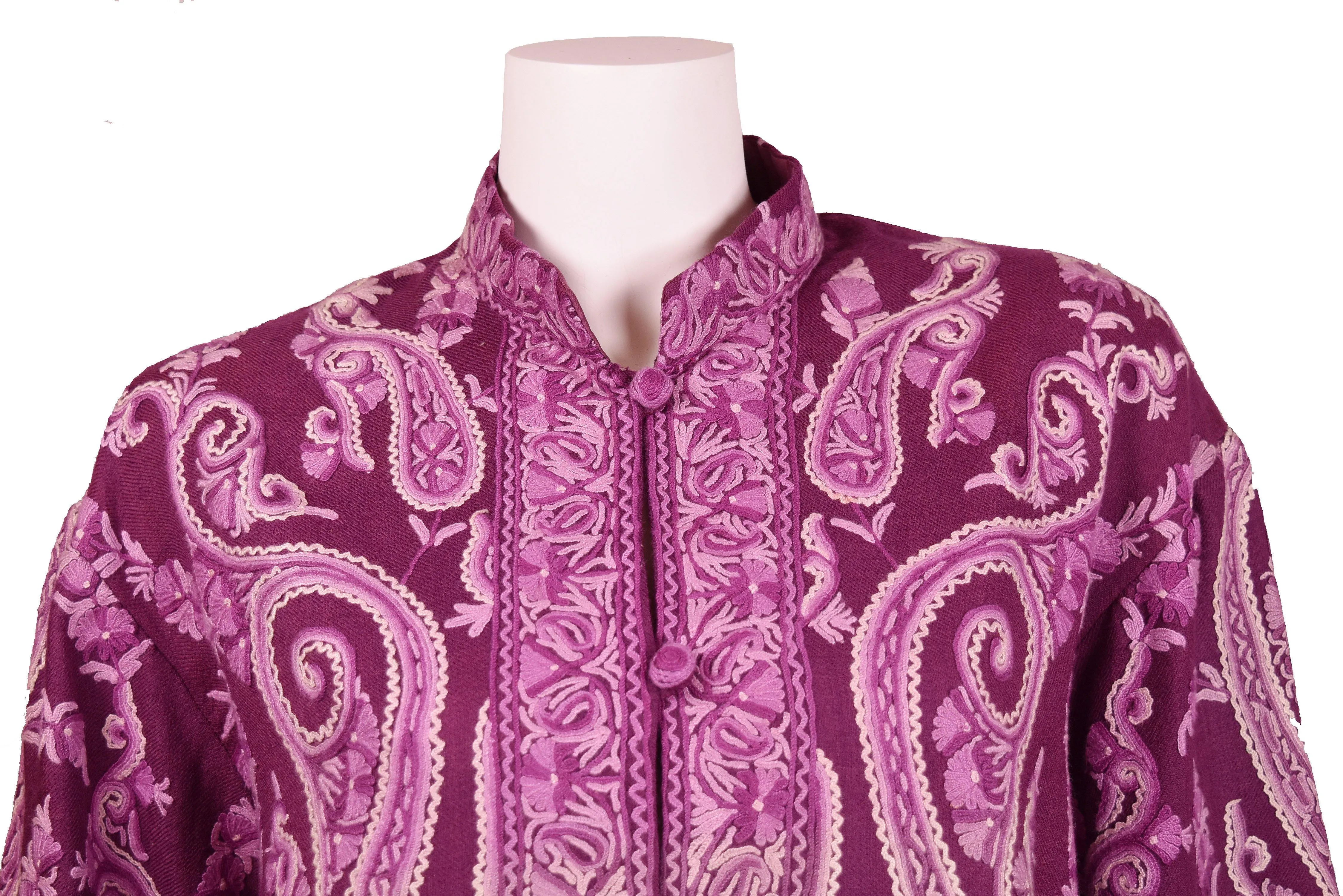 Purple Lavender Jacket Dinner Cashmere Evening Dress Coat Paisley Hand Embroidered Kashmir