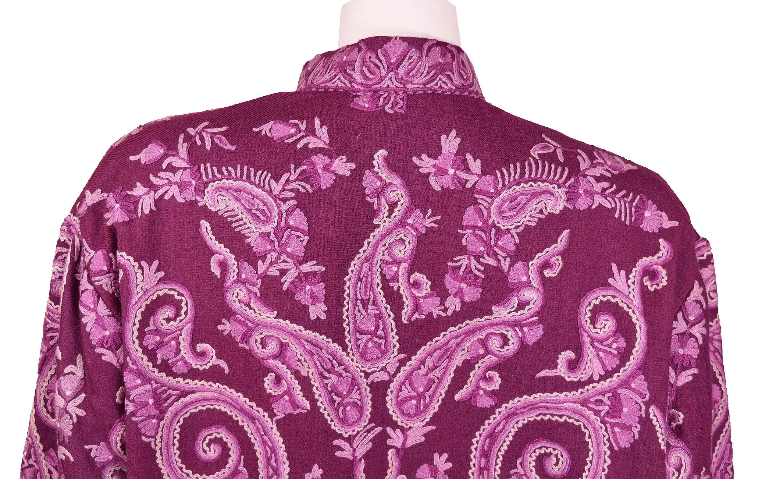 Purple Lavender Jacket Dinner Cashmere Evening Dress Coat Paisley Hand Embroidered Kashmir