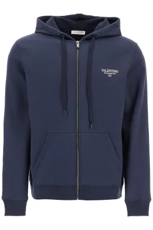 "full zip sweatshirt with logo print 5V3MF27QA8D NAVY/BIANCO
