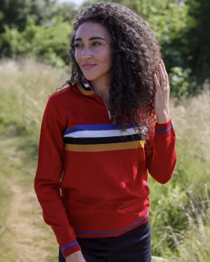 Red Retro Zip Neck Jumper