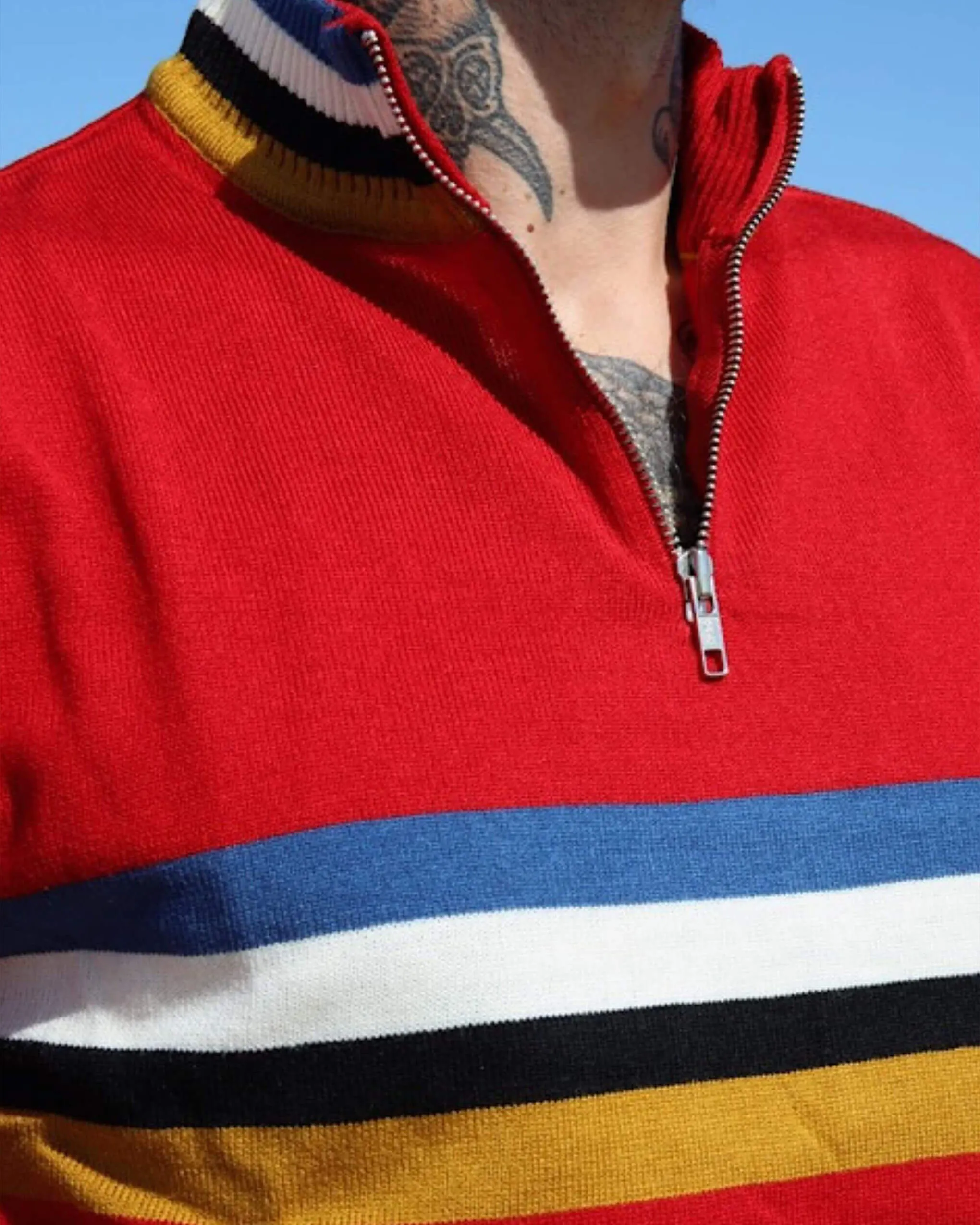 Red Retro Zip Neck Jumper