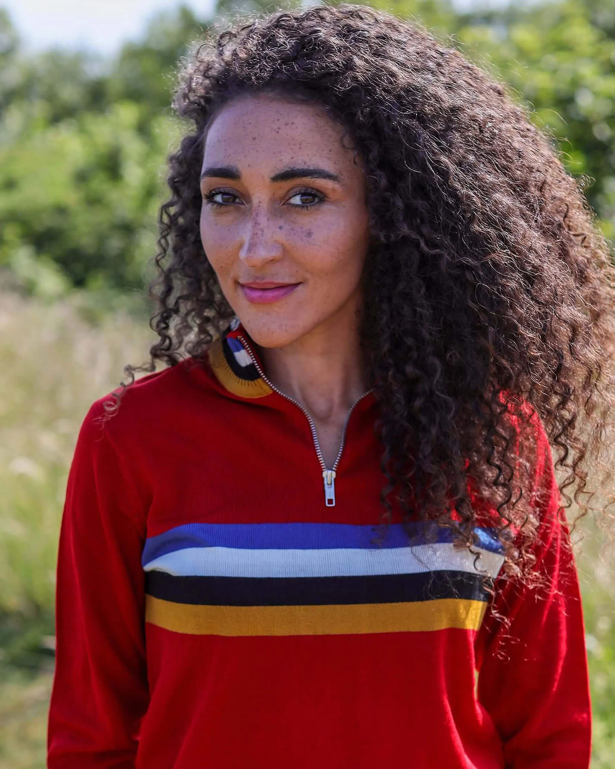 Red Retro Zip Neck Jumper
