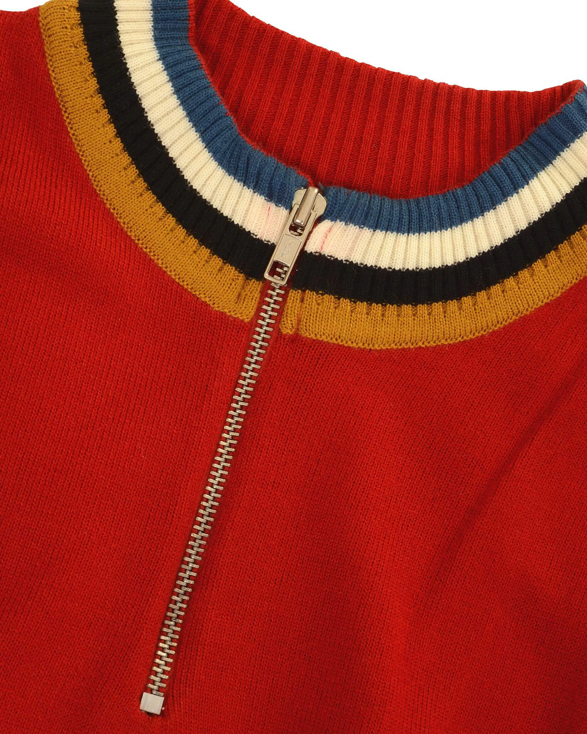 Red Retro Zip Neck Jumper
