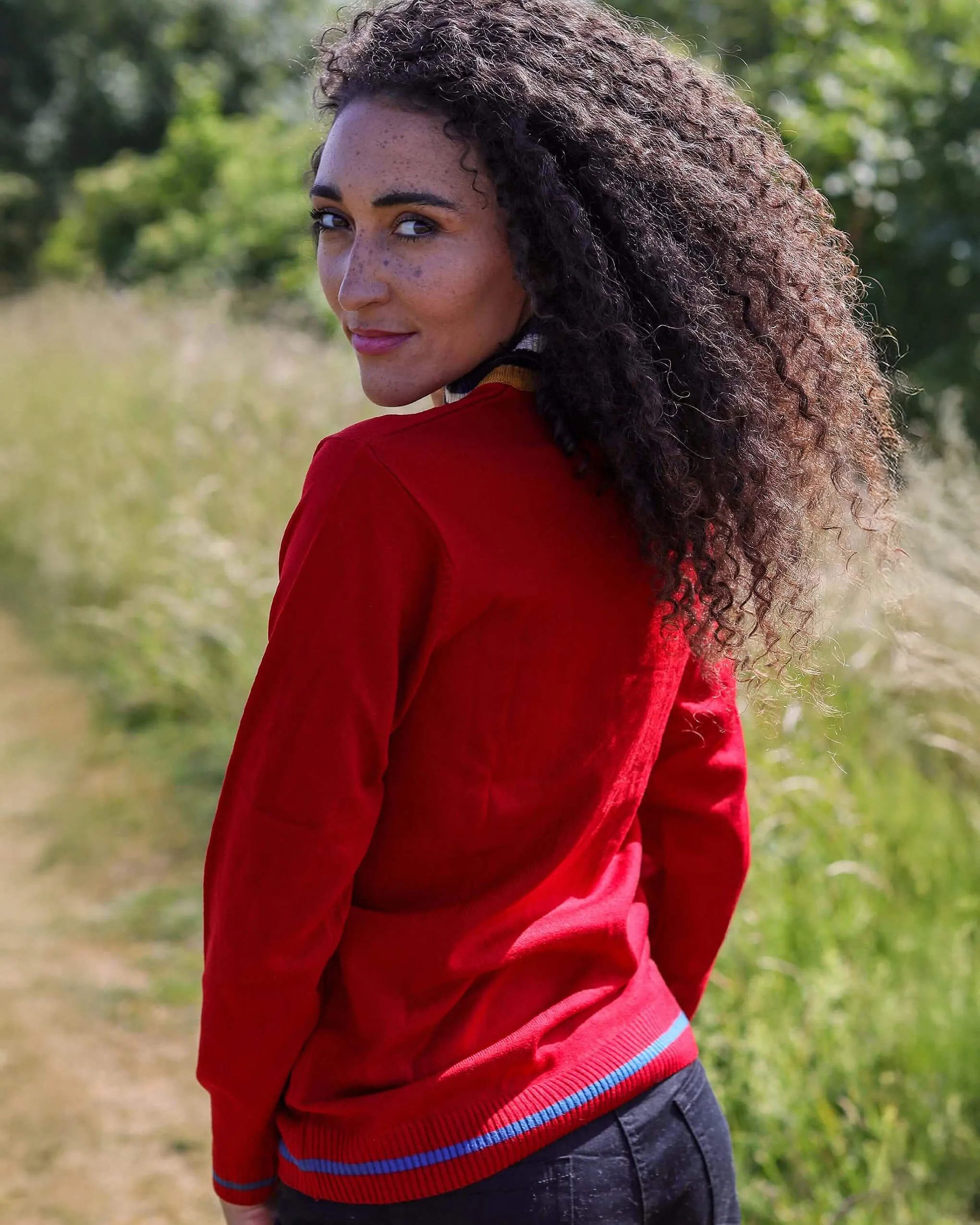 Red Retro Zip Neck Jumper