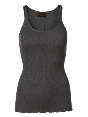 Rosemunde Silk top w/Elastic Band - Dark Grey Melange