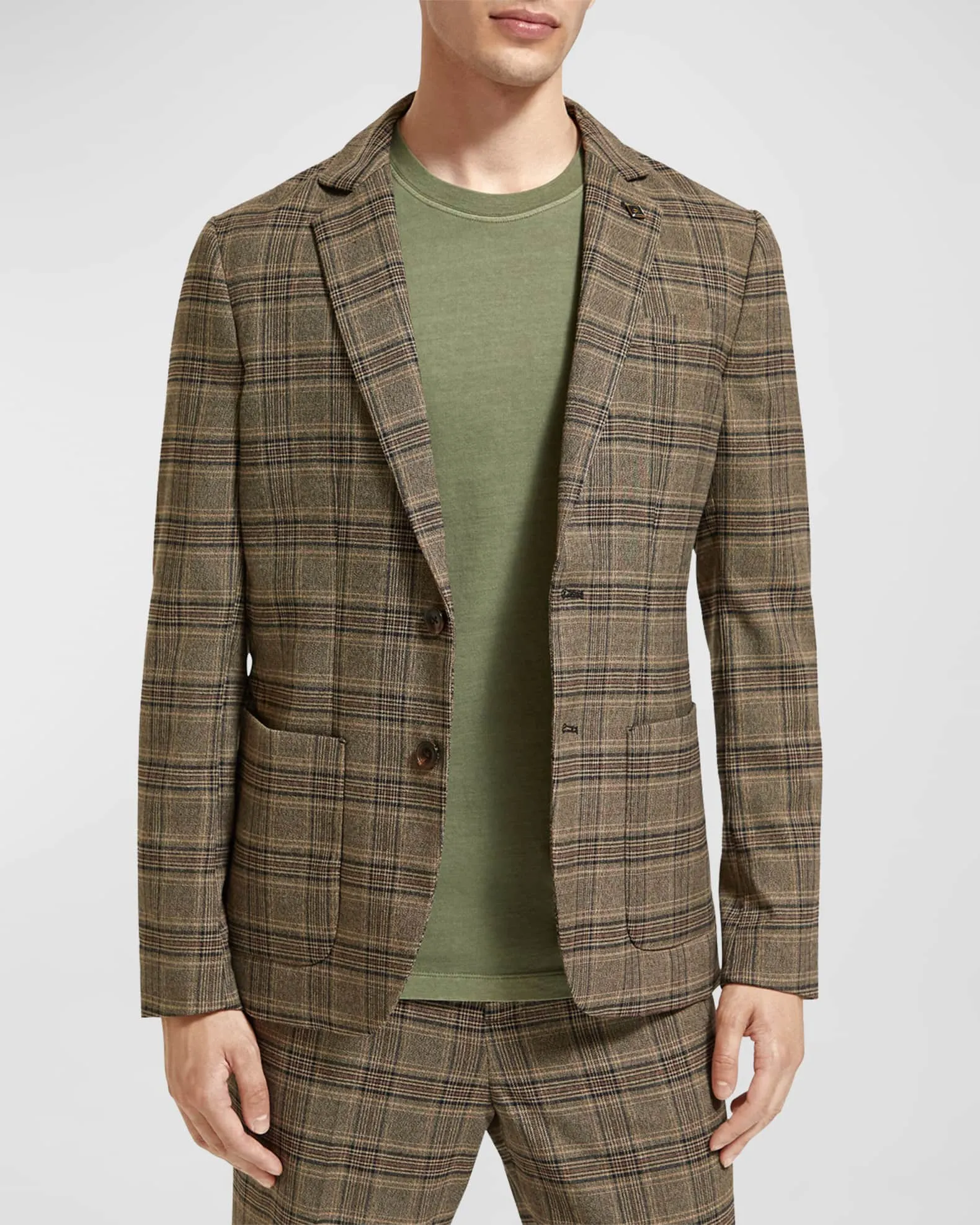 Scotch and Soda Mens Classic Plaid Blazer in Camel Night Check
