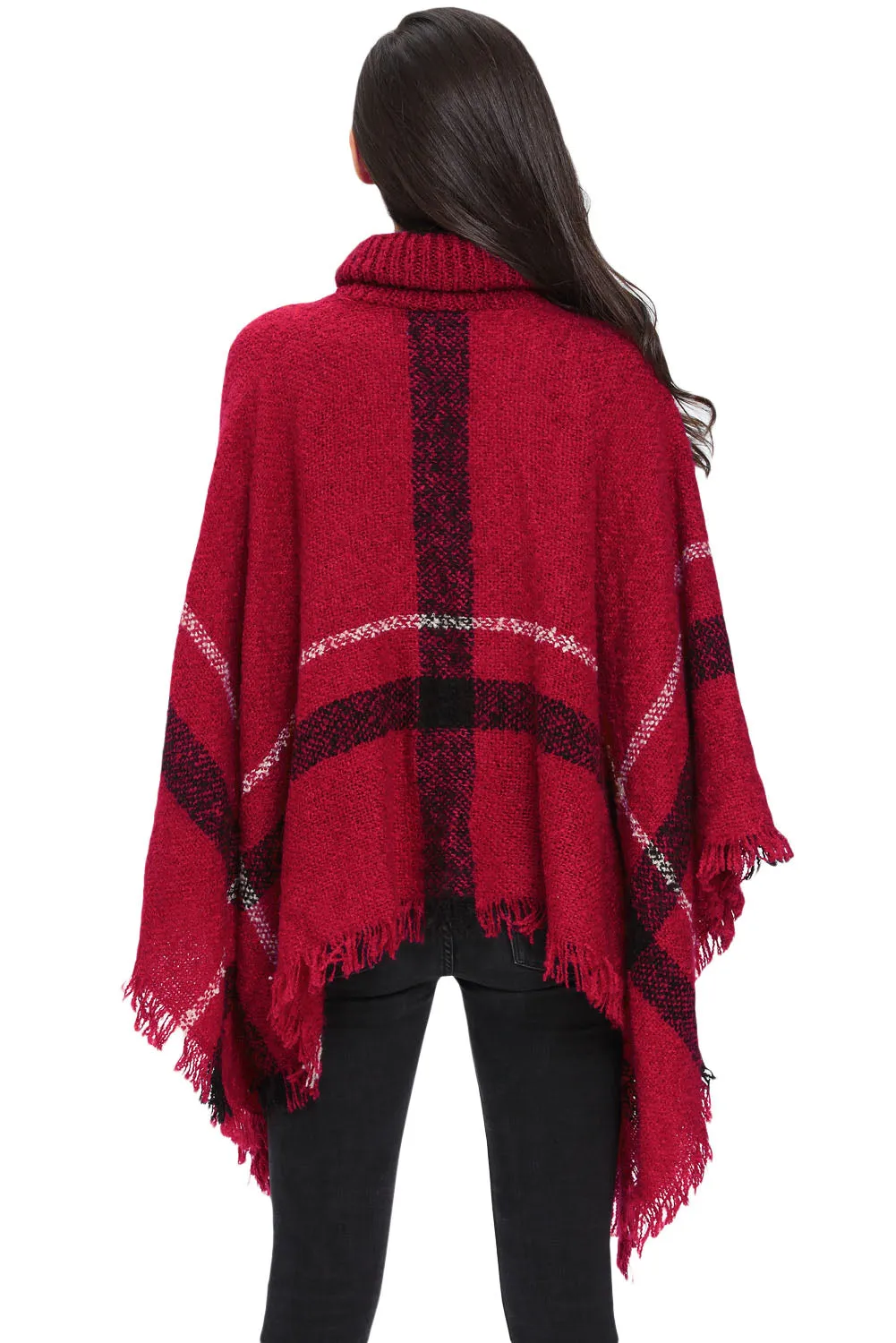 Sexy Red Turtleneck Tassel Cape Sweater