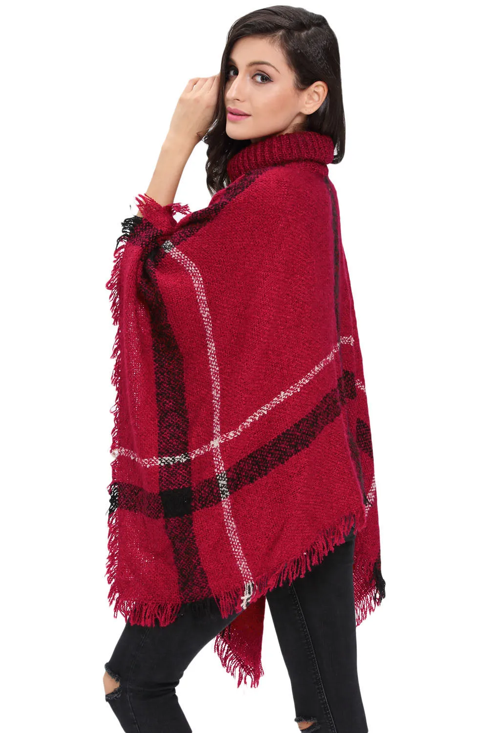 Sexy Red Turtleneck Tassel Cape Sweater