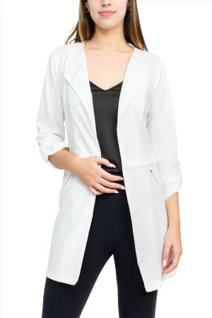 Soho Open Front 3/4 Sleeve Collared Solid Knit Jacket