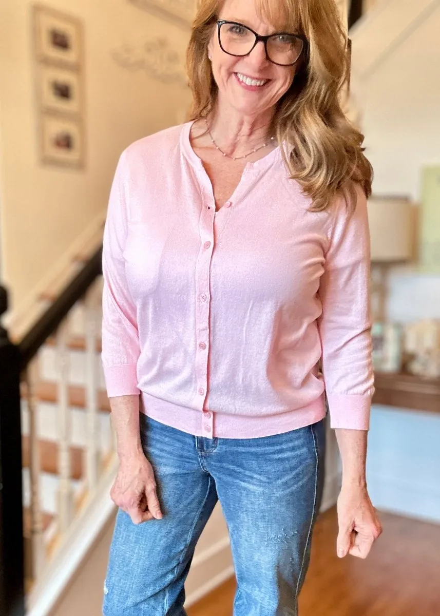 Sophia Soft 3/4 Sleeve Cardigan - Pink