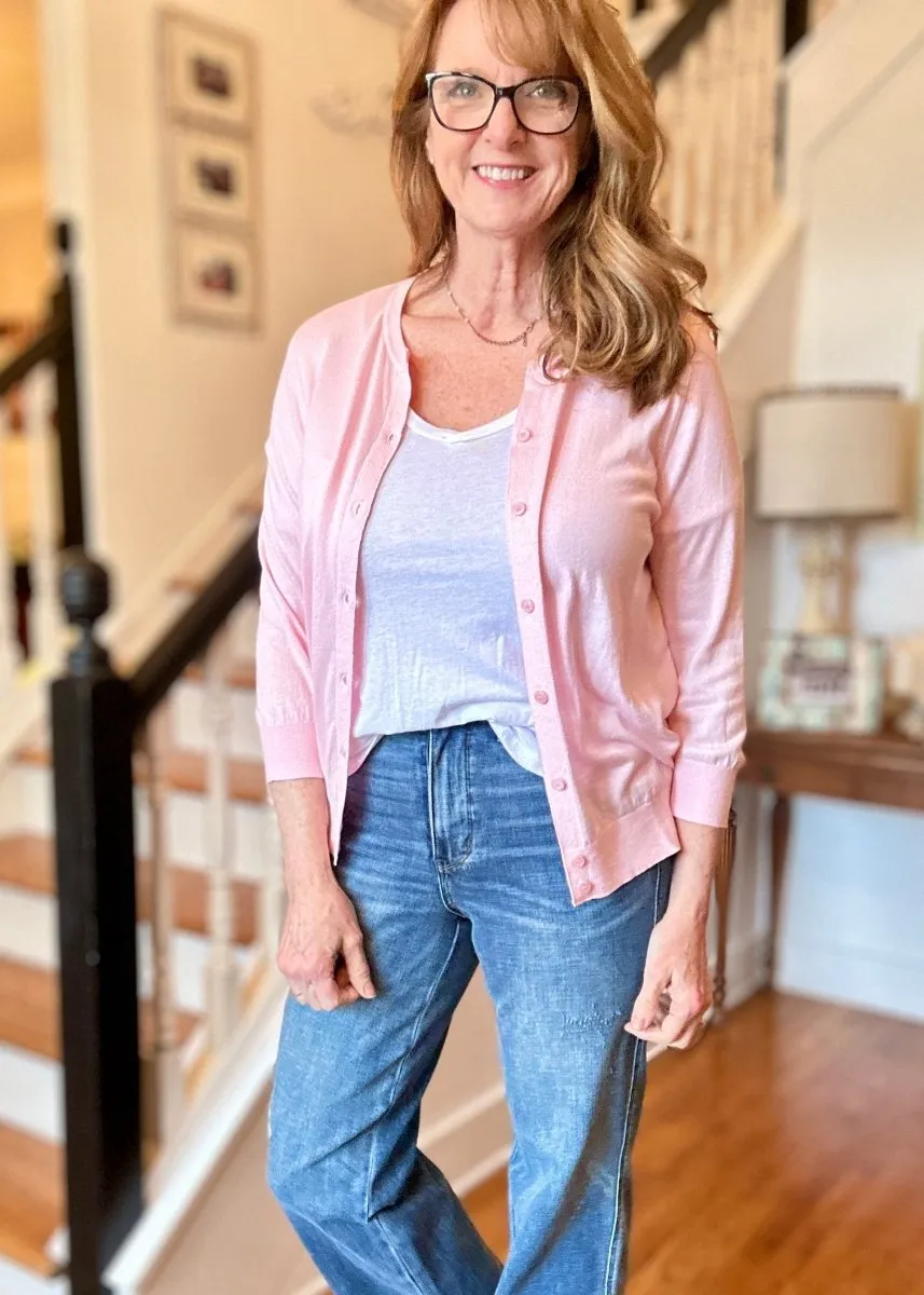 Sophia Soft 3/4 Sleeve Cardigan - Pink