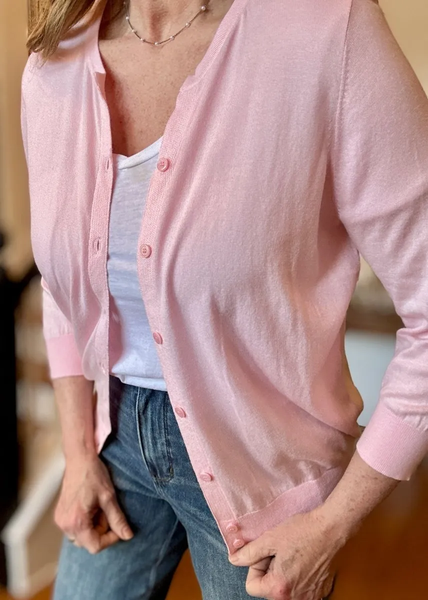 Sophia Soft 3/4 Sleeve Cardigan - Pink