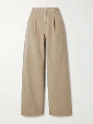 Taylor pleated cotton-corduroy wide-leg pants