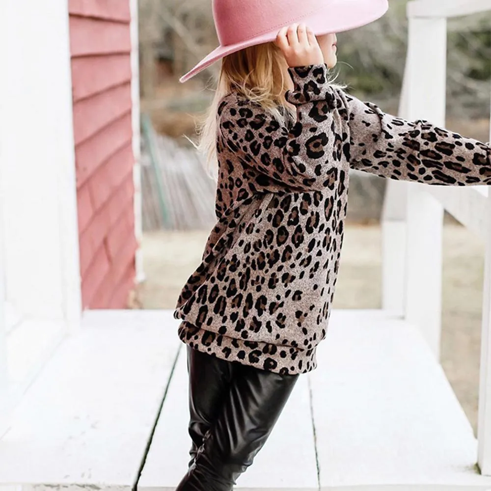 Toddler Girls Long Sleeve Leopard Top & PU Trousers Girl Wholesale