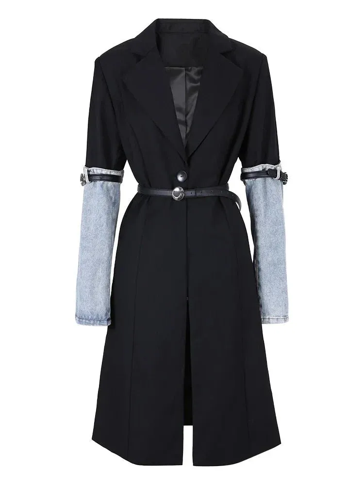 Wenkouban-Winter outfits Christmas Denim Belt Sleeve Single Button Short Jacket