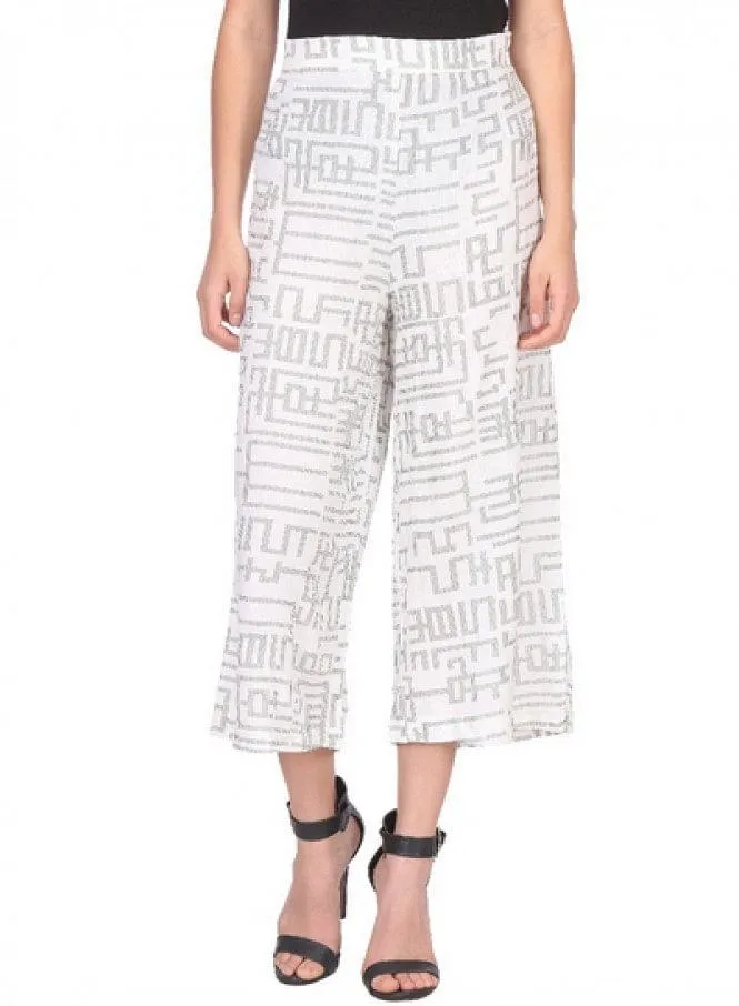 White Printed Crop Pants
