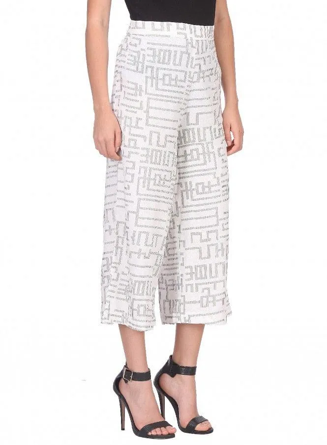 White Printed Crop Pants