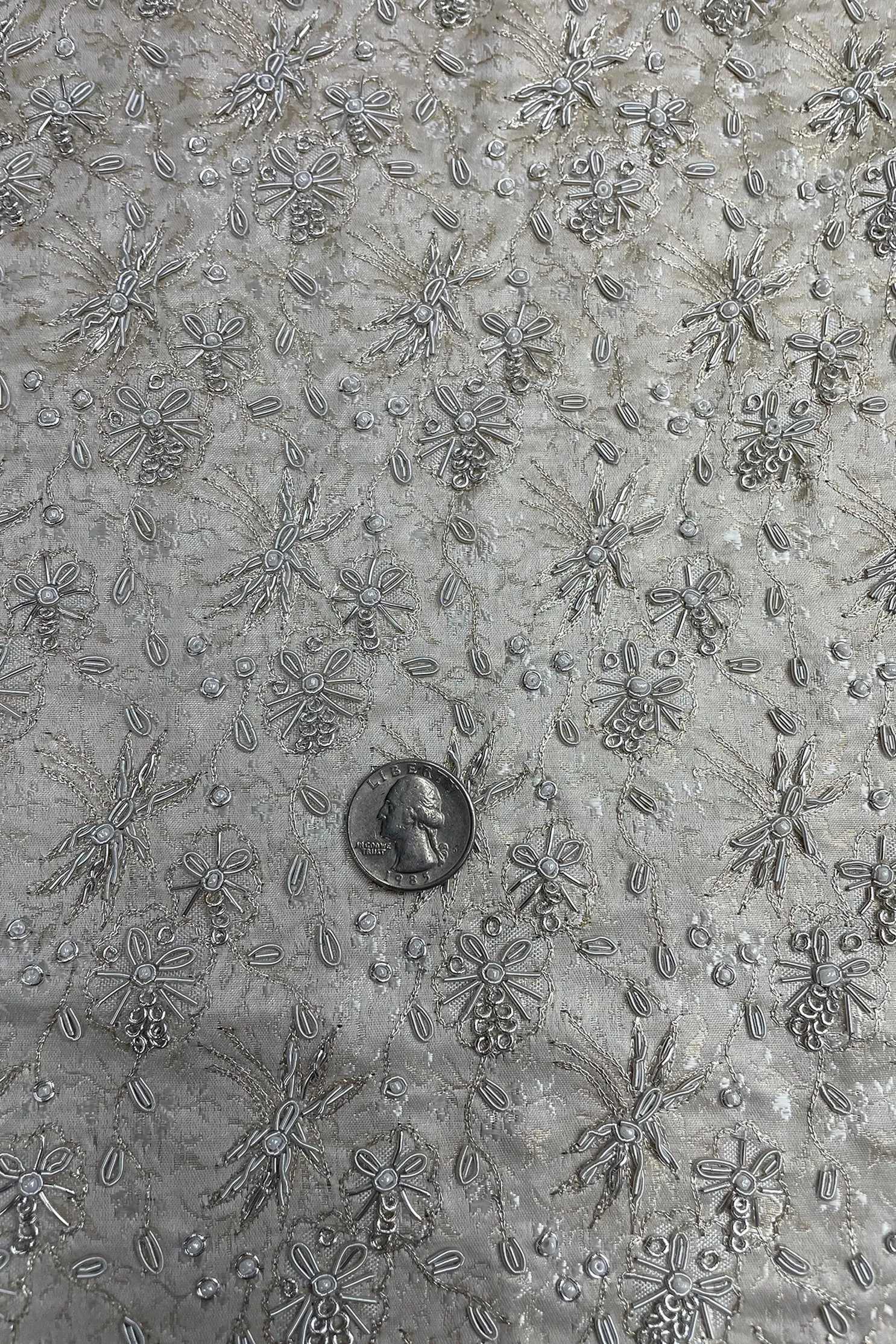 White Silver Beading on White Gold