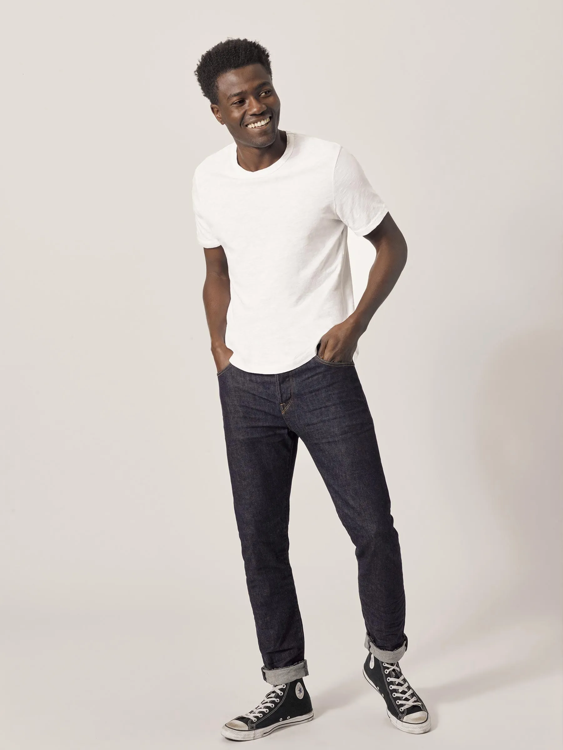 White Slub Curved Hem Tee