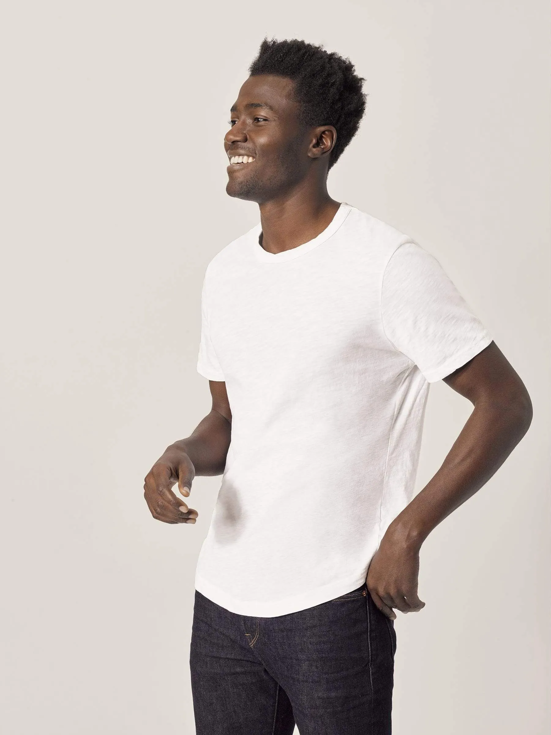White Slub Curved Hem Tee