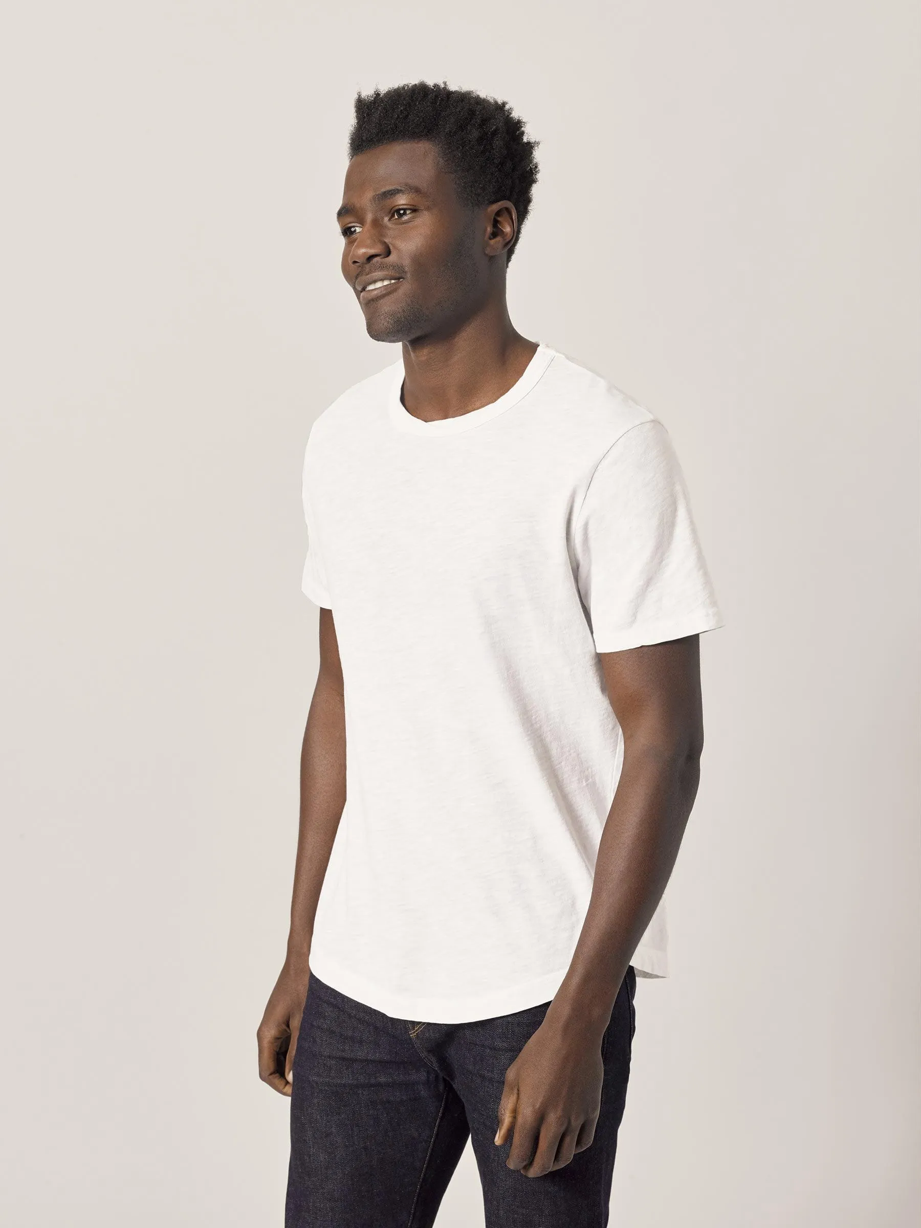 White Slub Curved Hem Tee