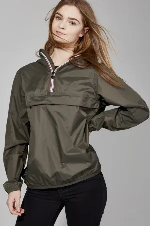 Women's Quarter Zip Olive Green Waterproof Rain Jacket